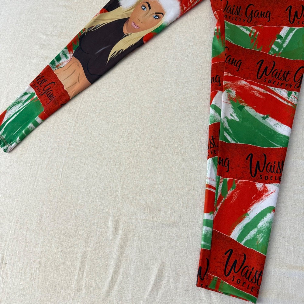 Premadonna Ann Chery Waist Gang Society Christmas Leggings‎ Red Green One Size - Picture 8 of 8